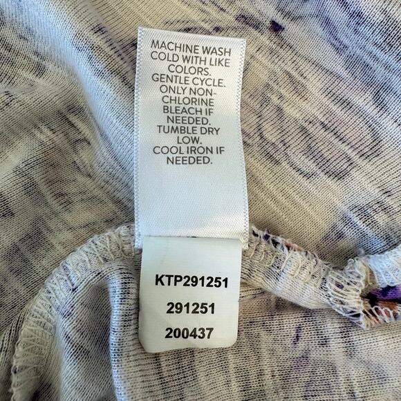 J.Jill Pima Slub Scoop Neck Side Slit Tee Women's Sz XL Purple Pink Butterflies - Picture 11 of 12